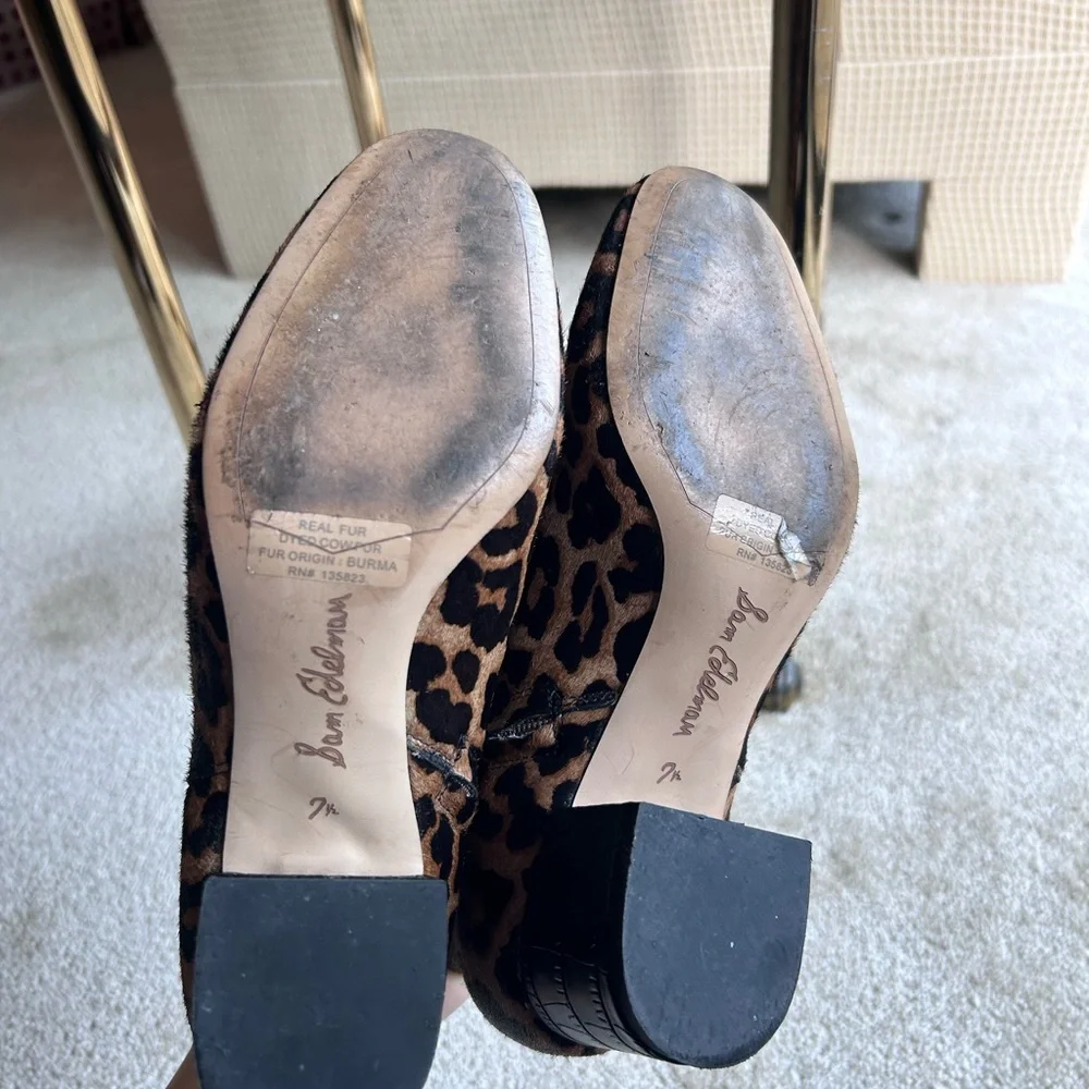 Sam Edelman Black and Brown Leopard Edith Cow Fur Booties Size 7.5